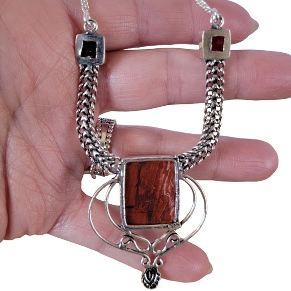 Sold to D Brummett NWT Red Coral & Garnet Sterling Necklace - Picture 5 of 9